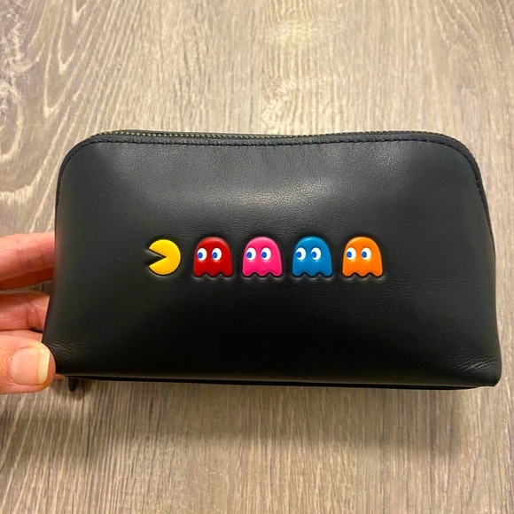 COACH PACMAN BLACK/MULTI CALF LEATHER COSMETIC CASE BAG LIMITED EDITION - Picture 1 of 14